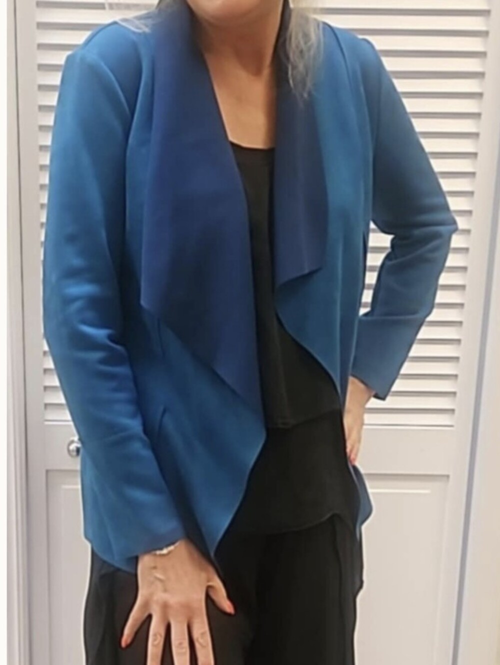 Frank Lyman Open Front Faux Suede  Teal Jacket Size 18 Made In Canada